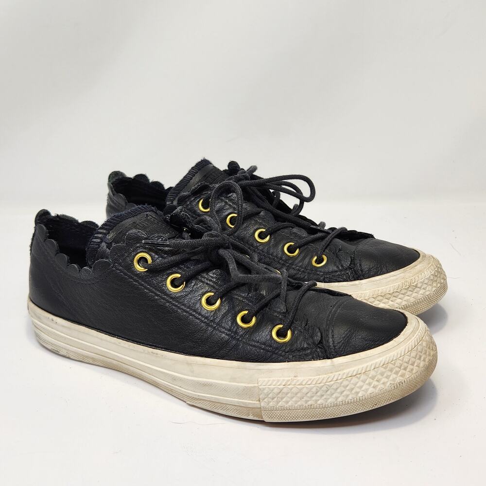 Converse All Star Frilly Thrills Low Black Leather Sneakers Women Size 6 Casual